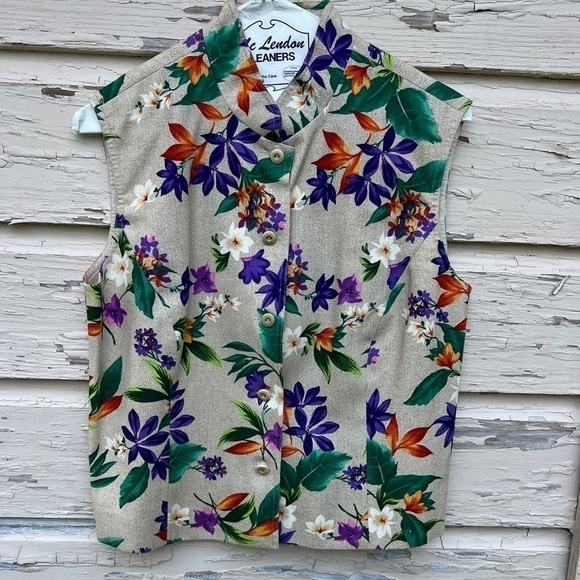 Vintage 90s Linen Cottagecore Hawaiian Tropical Floral Shorts Shirt Summer Top - Picture 1 of 8